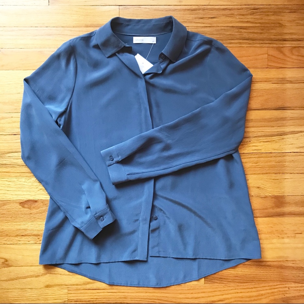 GRANA silk long sleeve shirt in Vintage Indigo NWT